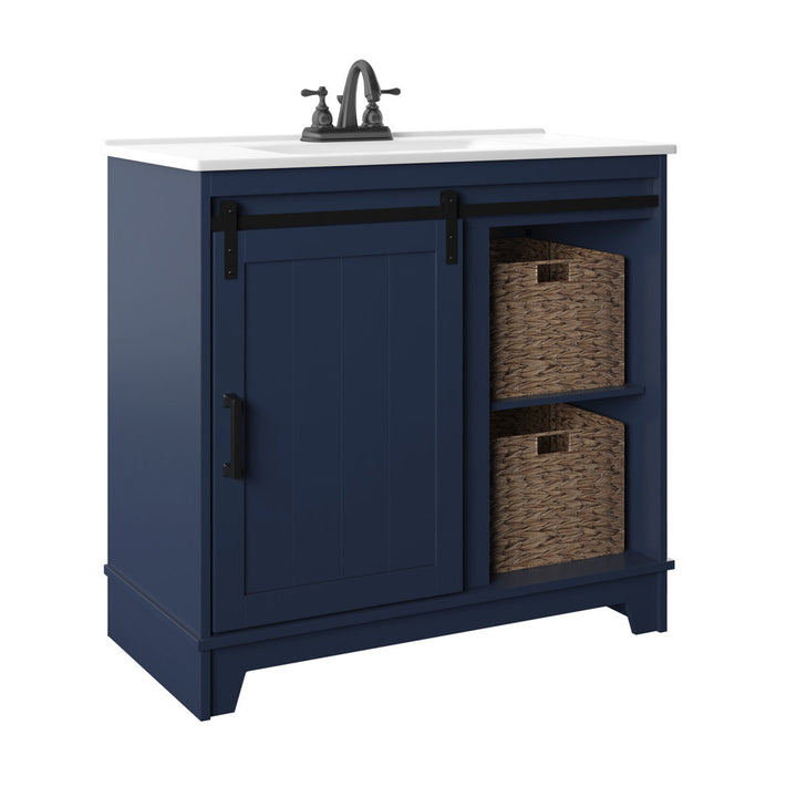 Braylen Sliding Barn Door 36" Single Bathroom Vanity Set Sand & Stable™ Base Finish: Insignia Blue