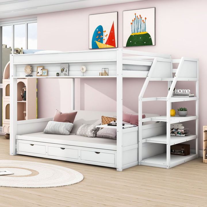 Dalvey Kids Full Over Full 3 Drawers Convertible Futon Bunk Bed with Storage Staircase Harriet Bee Bed Frame Color: White
