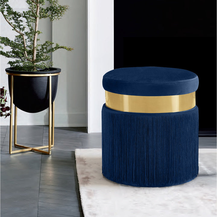 Fuente 15.5" Wide Velvet Round Standard Ottoman Mercer41 Upholstery Color: Navy