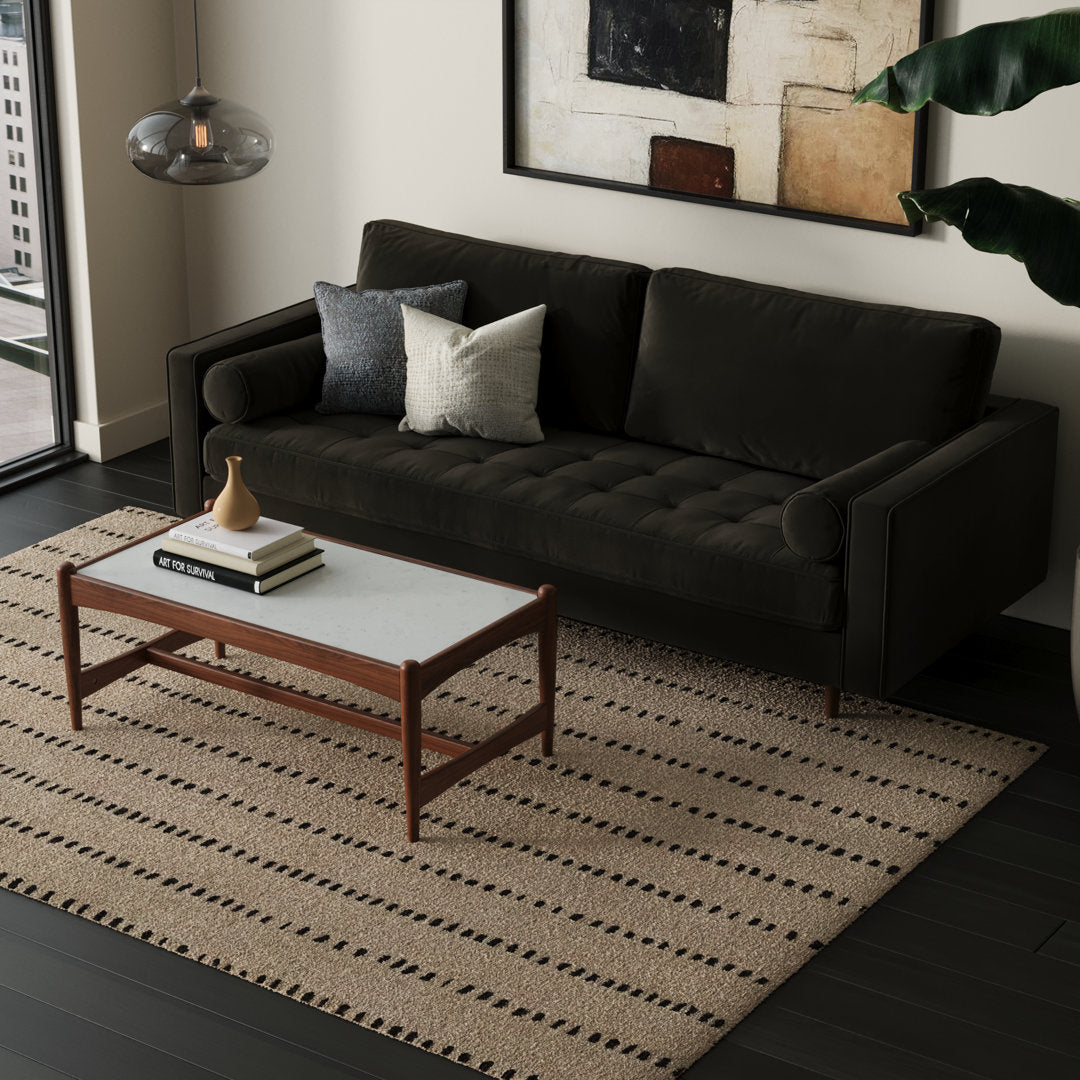 Geo 84" Upholstered Sofa AllModern Fabric: Bella Smoke Performance Velvet