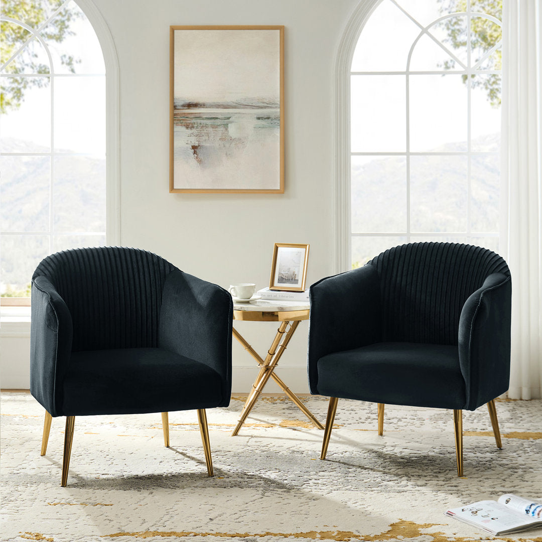 Ratzlaff 27" W Tufted Velvet Barrel Chair (Set of 2) Willa Arlo™ Interiors Fabric: Black Velvet