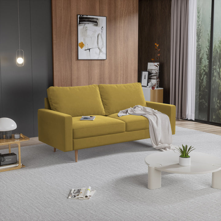 Markham 70" Velvet Square Arm Sofa Willa Arlo™ Interiors Fabric: Golden Rod Polyester