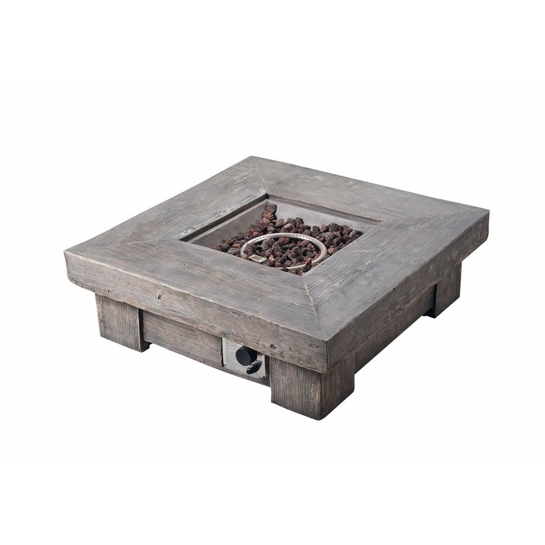 Lakishia 35" Square Faux Wood Gas Fire Pit with Lava Rocks Wade Logan®