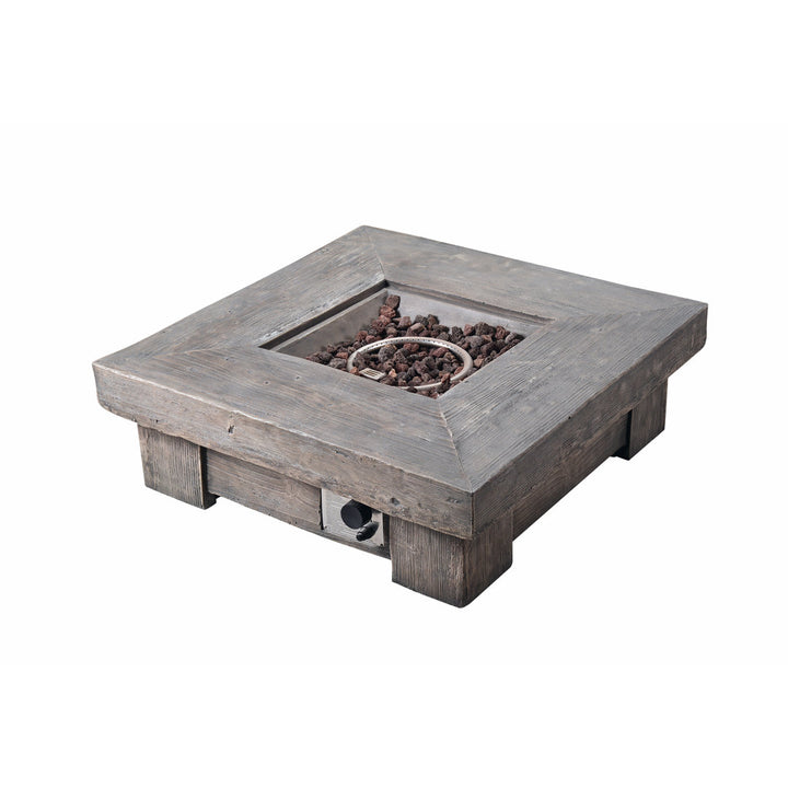 Lakishia 35" Square Faux Wood Gas Fire Pit with Lava Rocks Wade Logan®