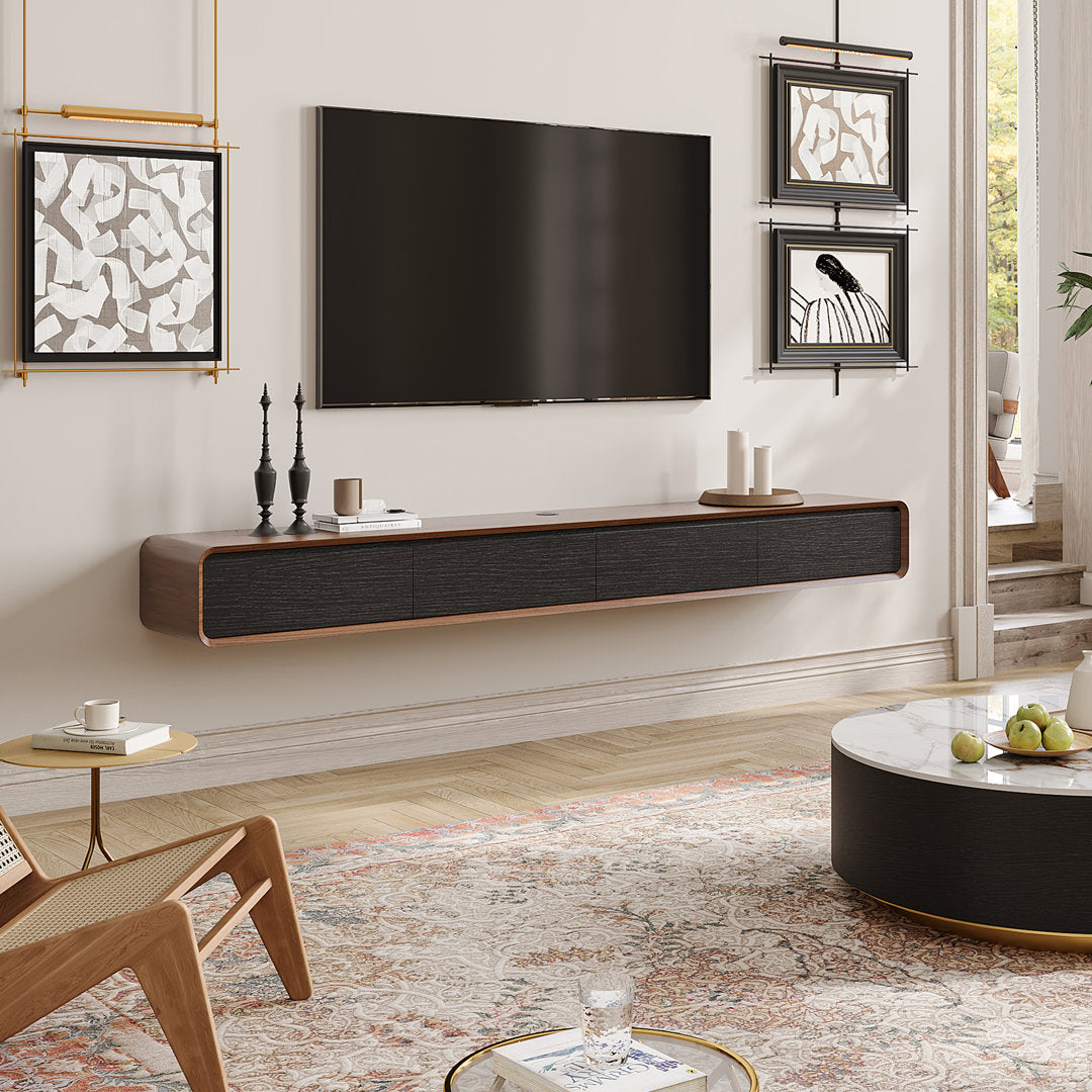 Randalstown Floating TV Stand, Entertainment Center with 4 Drawers, Solid Wood, Fully-Assembled Hokku Designs Color: Dark Brown/Black Overall Entertainment Center Width - Side to Side: 78.74''