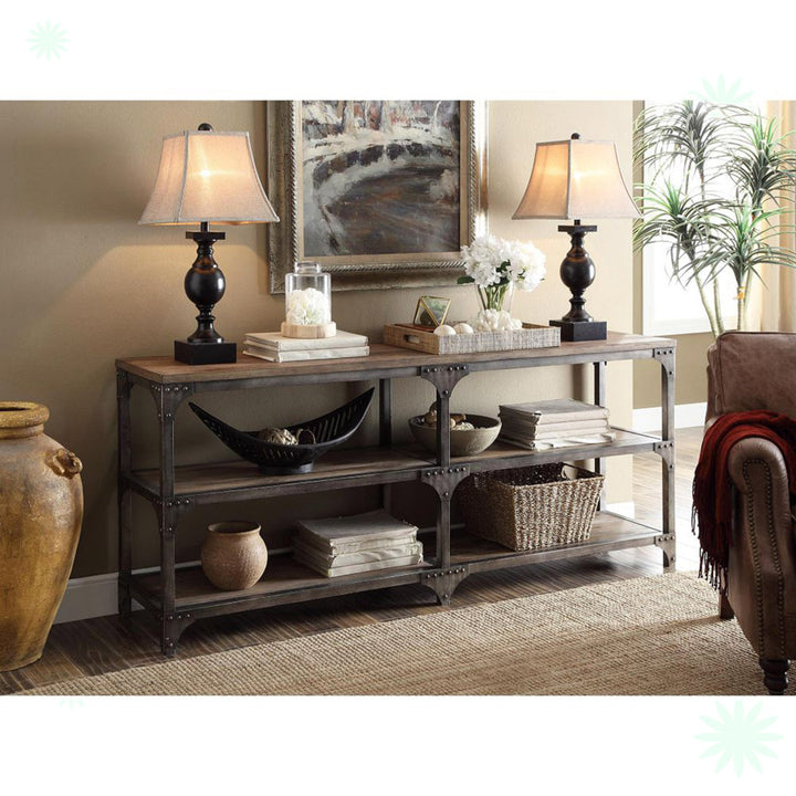 Neligh Industrial 72"L Rectangular Console Table in Weathered Oak & Antique Silver Greyleigh™