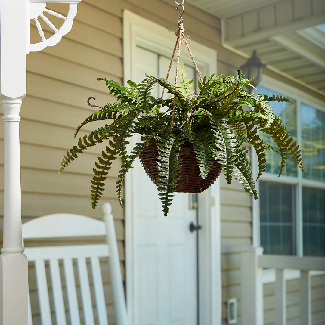 Faux Boston Fern - Hanging Natural and Lifelike Artificial Arrangement and Imitation Greenery with Basket for Home or Office Décor Bay Isle Home™