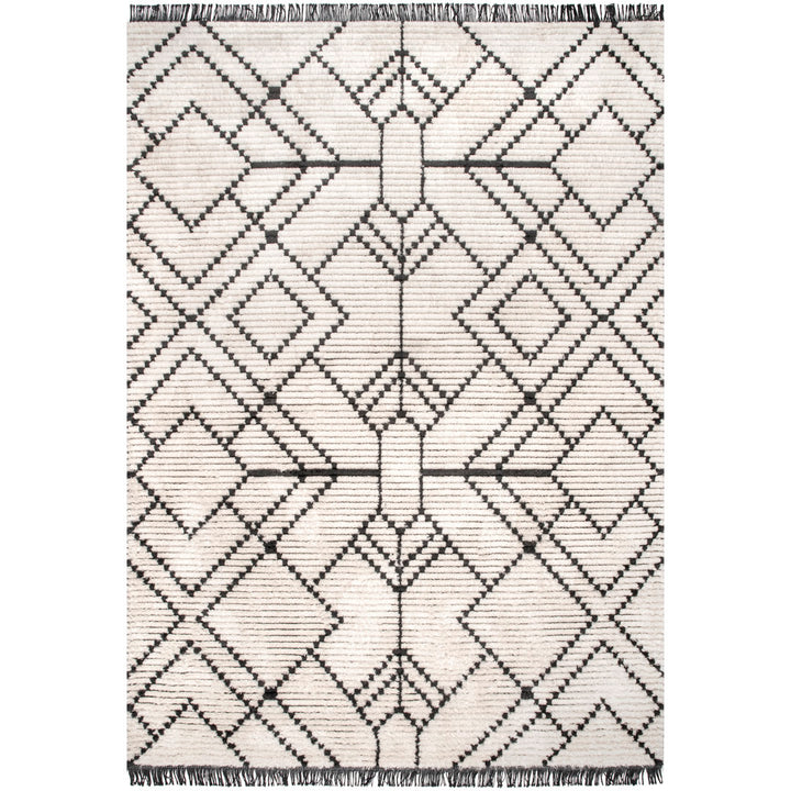 Nola Geometric Textured Shag Power Loom Performance Beige Rug Steelside™ Rug Size: Rectangle 5'3" x 7'4"