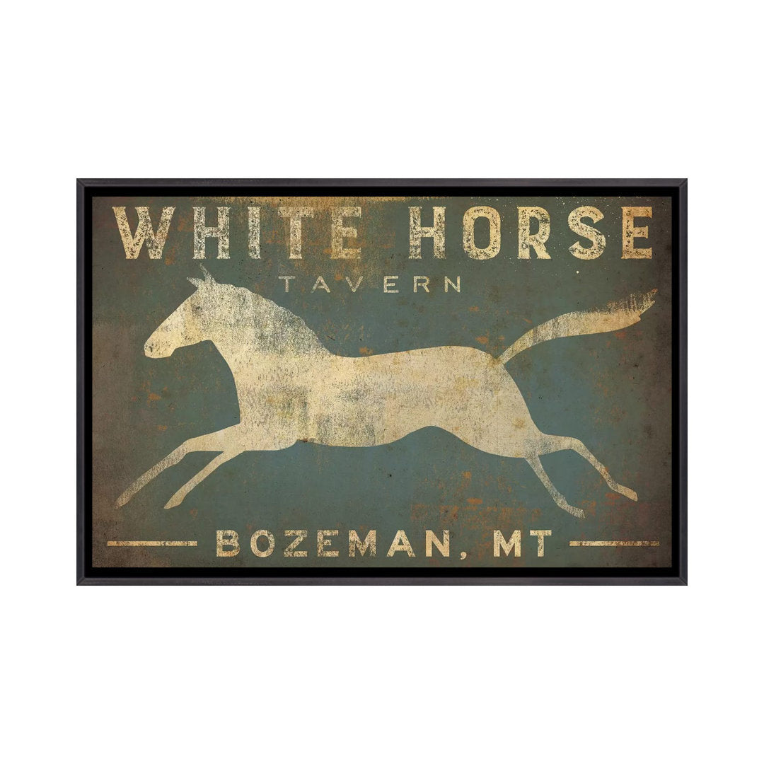 White Horse Tavern Textual Art on Wrapped Canvas East Urban Home Size: 18" H x 26" W x 1.5" D Format: Distressed Black Framed