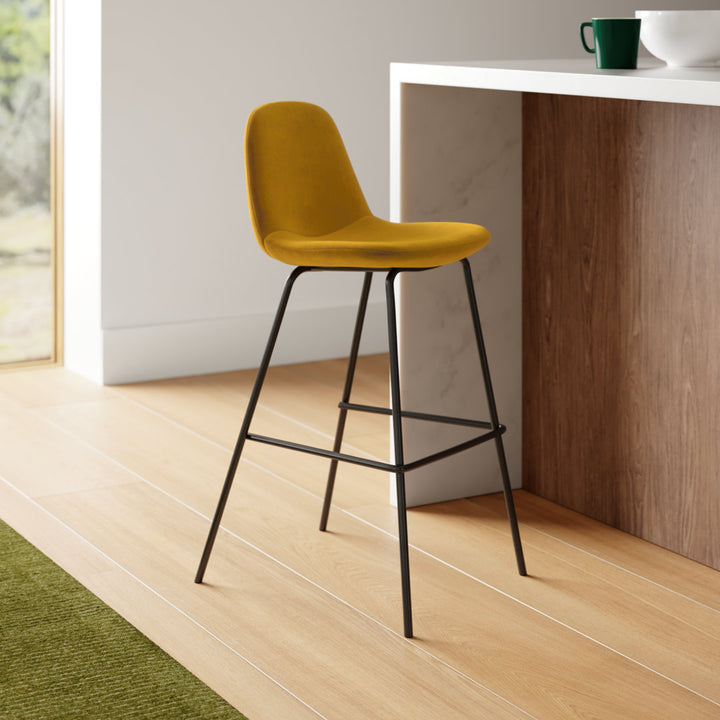 Kody Upholstered Bar & Counter Stool (Set of 2) AllModern Color: Bella Gold Performance Velvet Seat Height: Counter Stool (23.5" Seat Height)