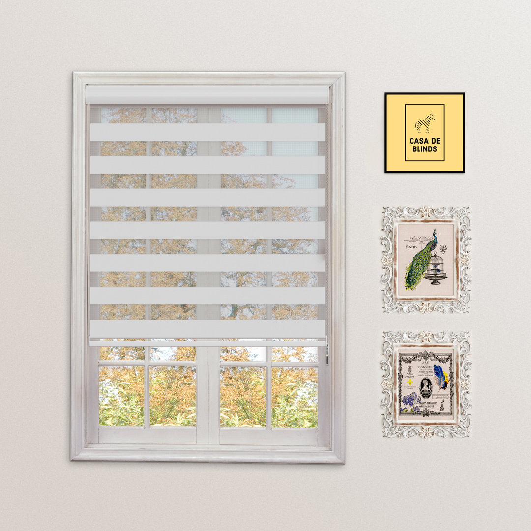 Zebra Blinds Window Dual Layer Roller Shades, Corded Horizontal Blind, Bedroom, Privacy, 72" Length Symple Stuff Color: White Size: 32"W x 72"L