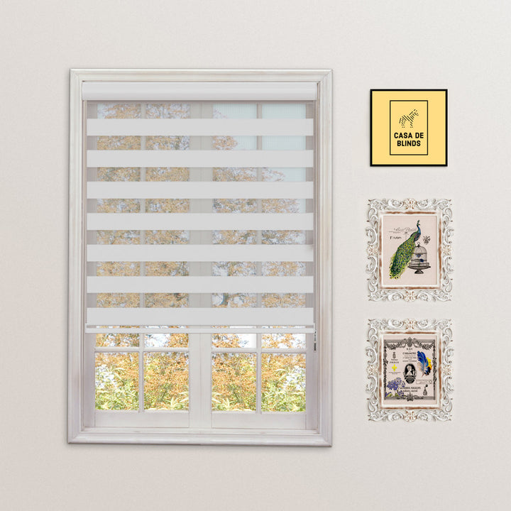 Zebra Blinds Window Dual Layer Roller Shades, Corded Horizontal Blind, Bedroom, Privacy, 72" Length Symple Stuff Color: White Size: 32"W x 72"L