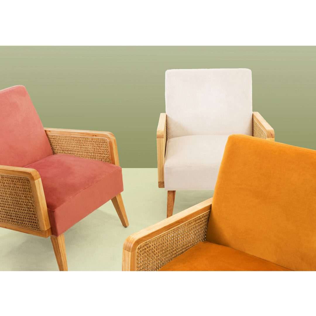 Mayenne Upholstered Accent Chair with Rattan Arms Lark Manor™ Fabric: Blush Velvet