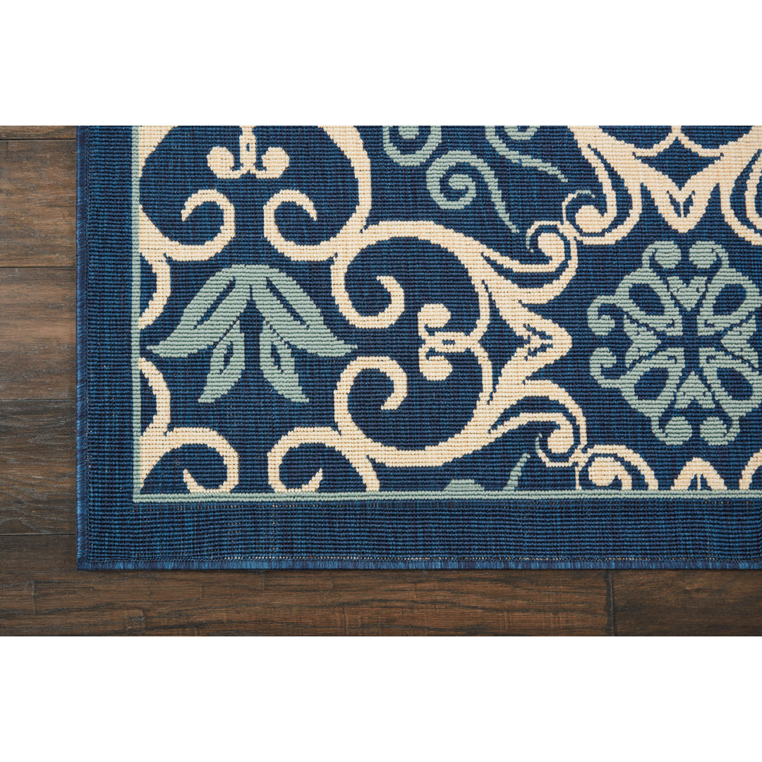 Adelene Floral Navy Blue Indoor / Outdoor Area Rug Birch Lane™ Rug Size: Rectangle 7'10" x 10'6"