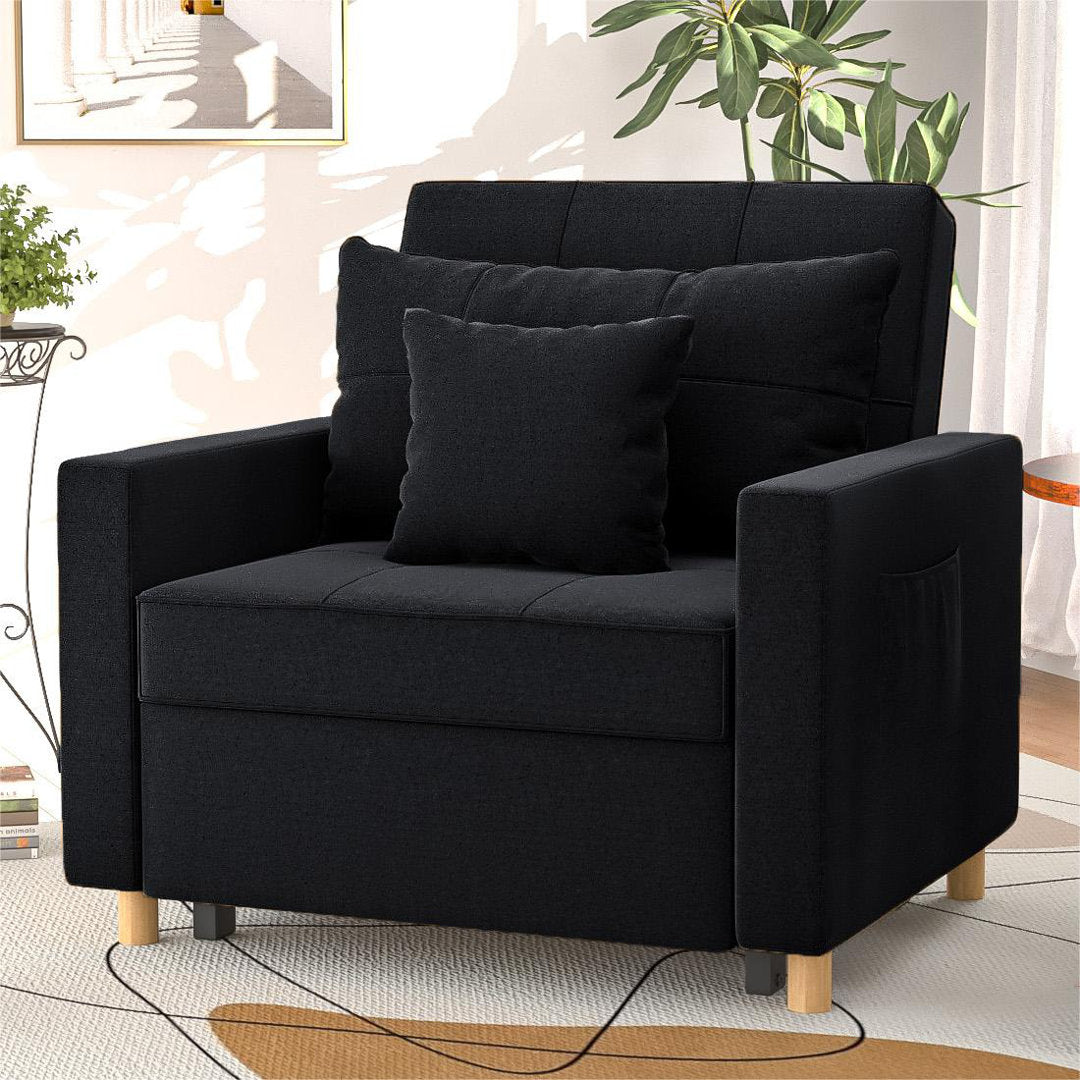 Heckman 40" Sleeper Chair,  3-in-1 Convertible Chair Bed Mercury Row® Fabric OR Leather Type: Black 100% Linen