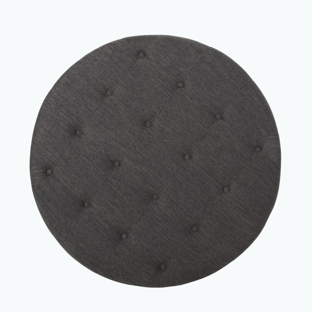 Tawney 40" Wide Tufted Round Cocktail Ottoman with Storage Rosalind Wheeler Leg Color: Gray Body Fabric: Charcoal Fabric
