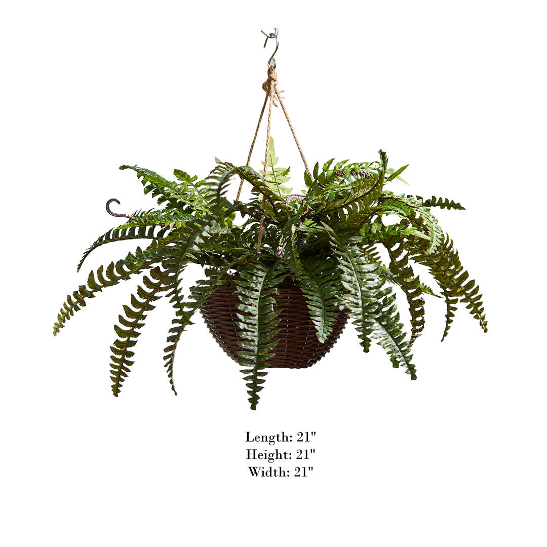 Faux Boston Fern - Hanging Natural and Lifelike Artificial Arrangement and Imitation Greenery with Basket for Home or Office Décor Bay Isle Home™