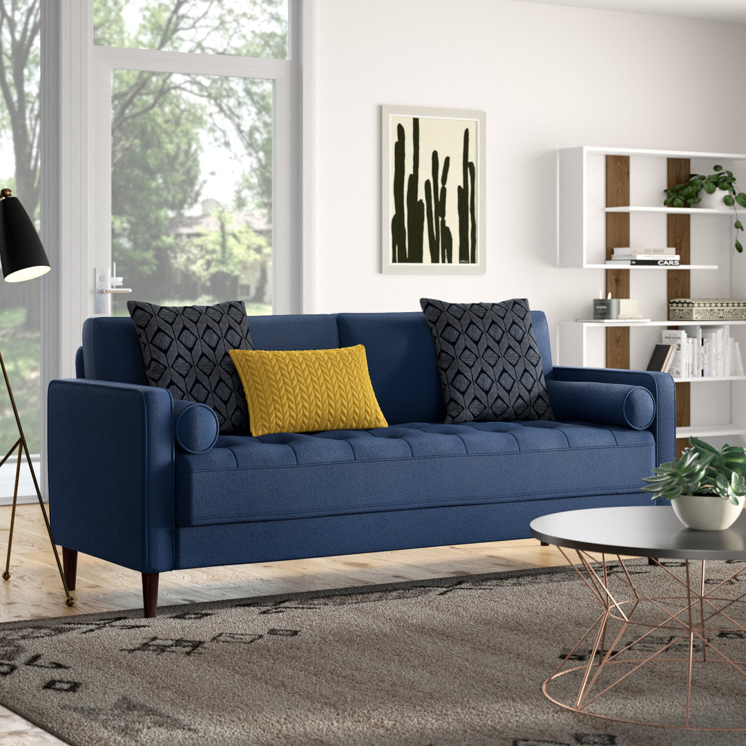 Garren 75.6'' Square Arm Tufted Sofa Mercury Row® Fabric: Navy Blue Linen