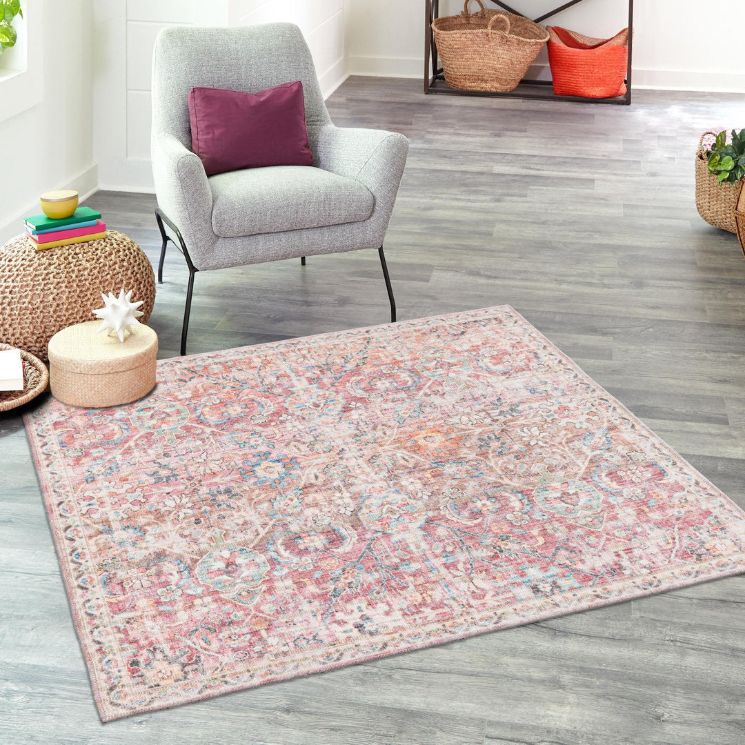 Engelhardt Floral Machine Made Power Loom Chenille Area Rug in Ivory/Pink Mistana™ Rug Size: Square 5'3"