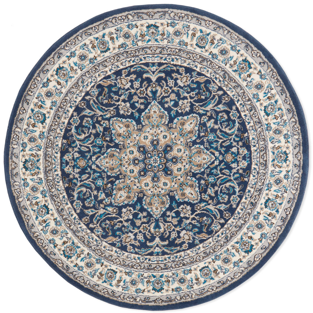 Mountview Oriental Area Rug in Navy/Ivory/Beige Andover Mills™ Rug Size: Round 5'2"