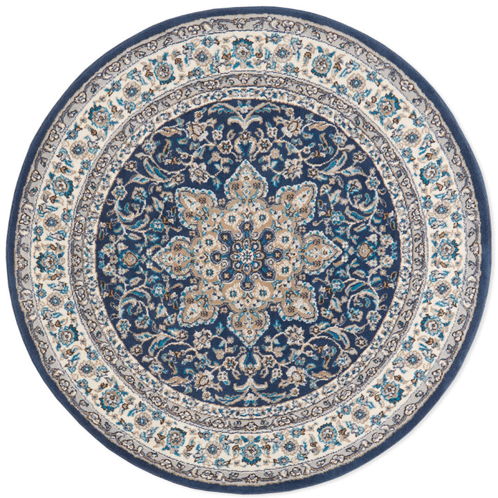Mountview Oriental Area Rug in Navy/Ivory/Beige Andover Mills™ Rug Size: Round 5'2"