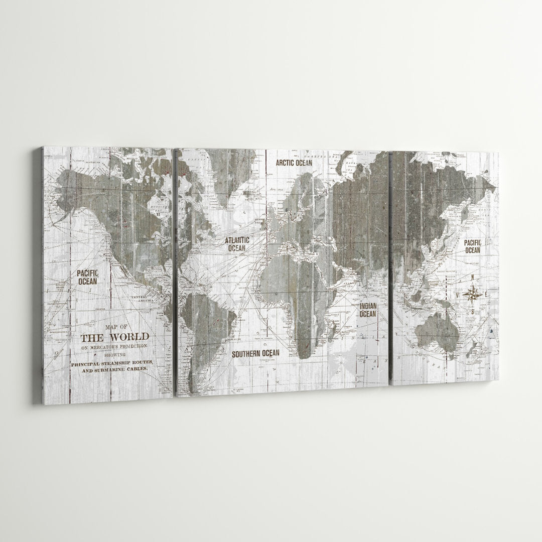 Clyatt Old World Map - 3 Piece Canvas Graphic Art on Canvas Alcott Hill® Size: 40" H x 80"W x 1.5" D