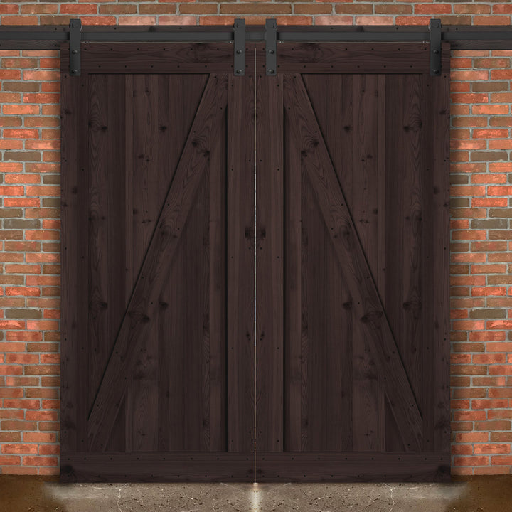 Tarcienne Paneled Wood and Metal Finish Prehung Barn Door with Installation Hardware Kit Millwood Pines Finish: Brown
