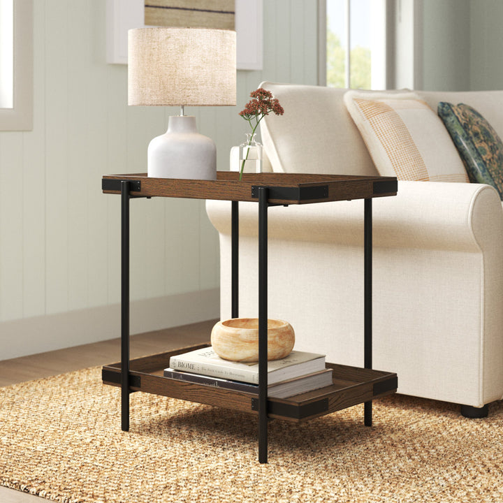 Nikole 27" Wide Industrial Rustic Solid Wood Metal Rectangular Side Table With Shelf Trent Austin Design®