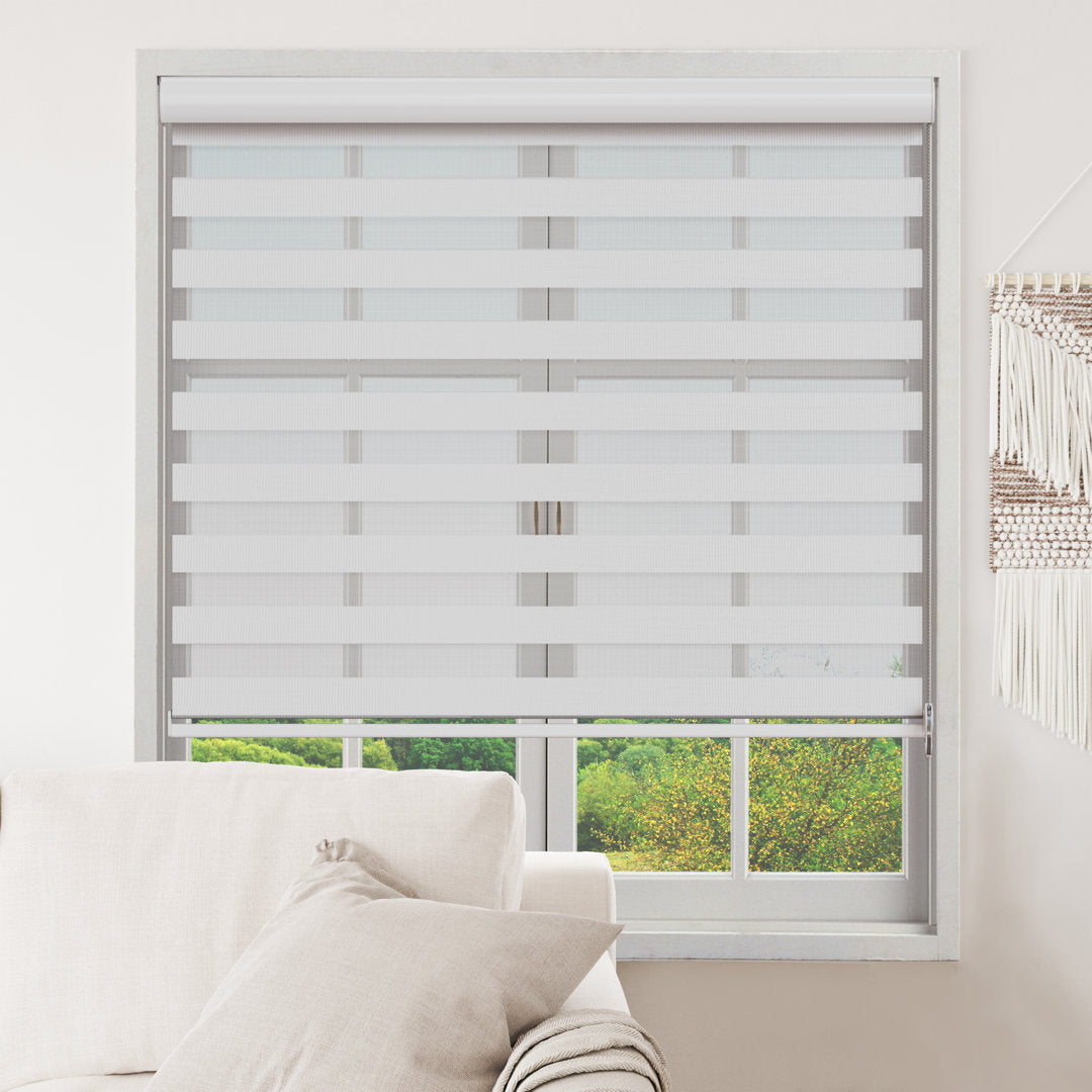 Zebra Blinds Window Dual Layer Roller Shades, Corded Horizontal Blind, Bedroom, Privacy, 72" Length Symple Stuff Color: White Size: 32"W x 72"L