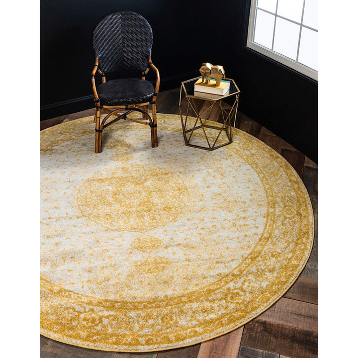 Oriental Yellow Area Rug Charlton Home® Rug Size: Round 3'