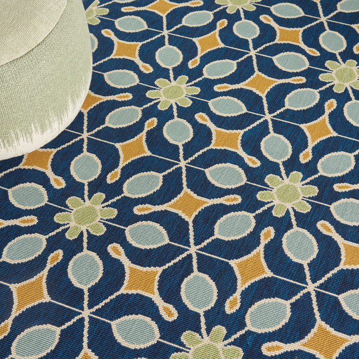 Palermo Geometric Navy/Blue/Gold Area Rug Sol 72 Outdoor™ Rug Size: Rectangle 6'7" x 9'6"