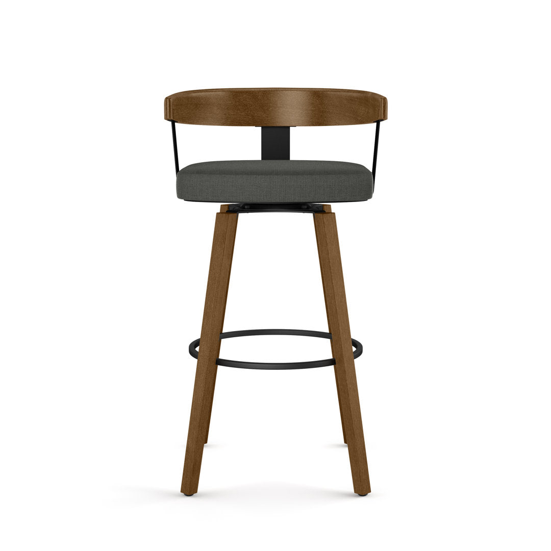 Calvion Swivel Counter & Bar Stool with Wooden Backrest Wade Logan® Upholstery: Charcoal Gray, Seat Height: Counter Stool (26.25" Seat Height)