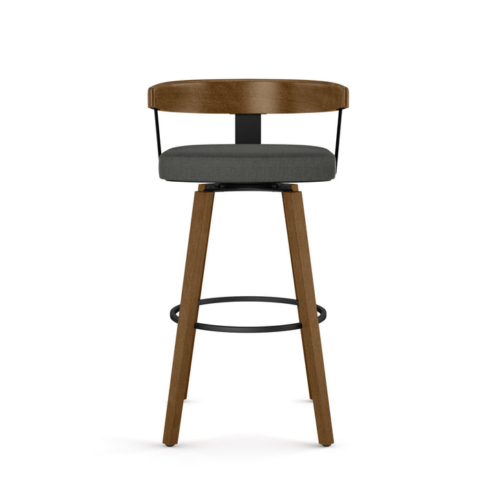 Calvion Swivel Counter & Bar Stool with Wooden Backrest Wade Logan® Upholstery: Charcoal Gray, Seat Height: Counter Stool (26.25" Seat Height)