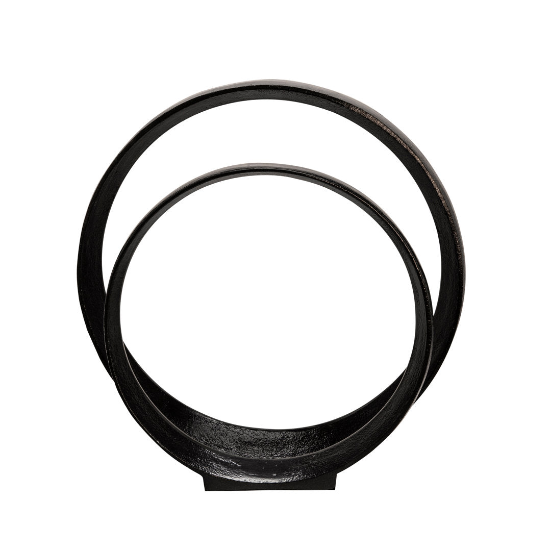 Set of 2 Metal Ring Sculptures - Modern Abstract Black Aluminum 12" and 14" Circular Sculpture Steelside™