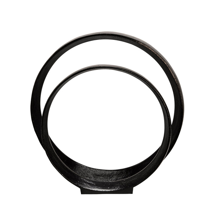 Set of 2 Metal Ring Sculptures - Modern Abstract Black Aluminum 12" and 14" Circular Sculpture Steelside™