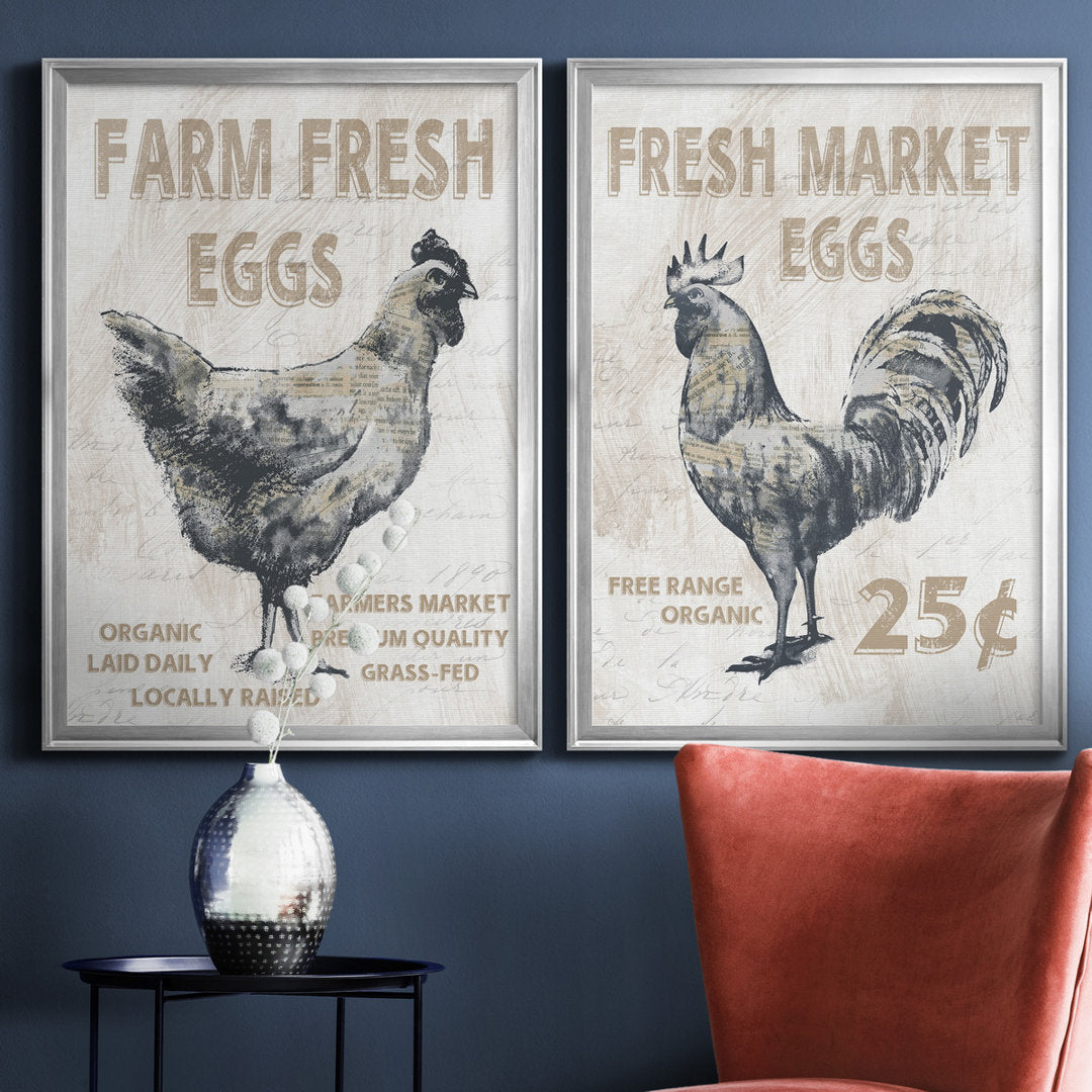 Farm Fresh Chicken - 2 Piece Print Set (Set of 2) August Grove® Mat Color: No Mat Size: 26.5" H x 73" W x 3" D Format: Silver Framed Canvas