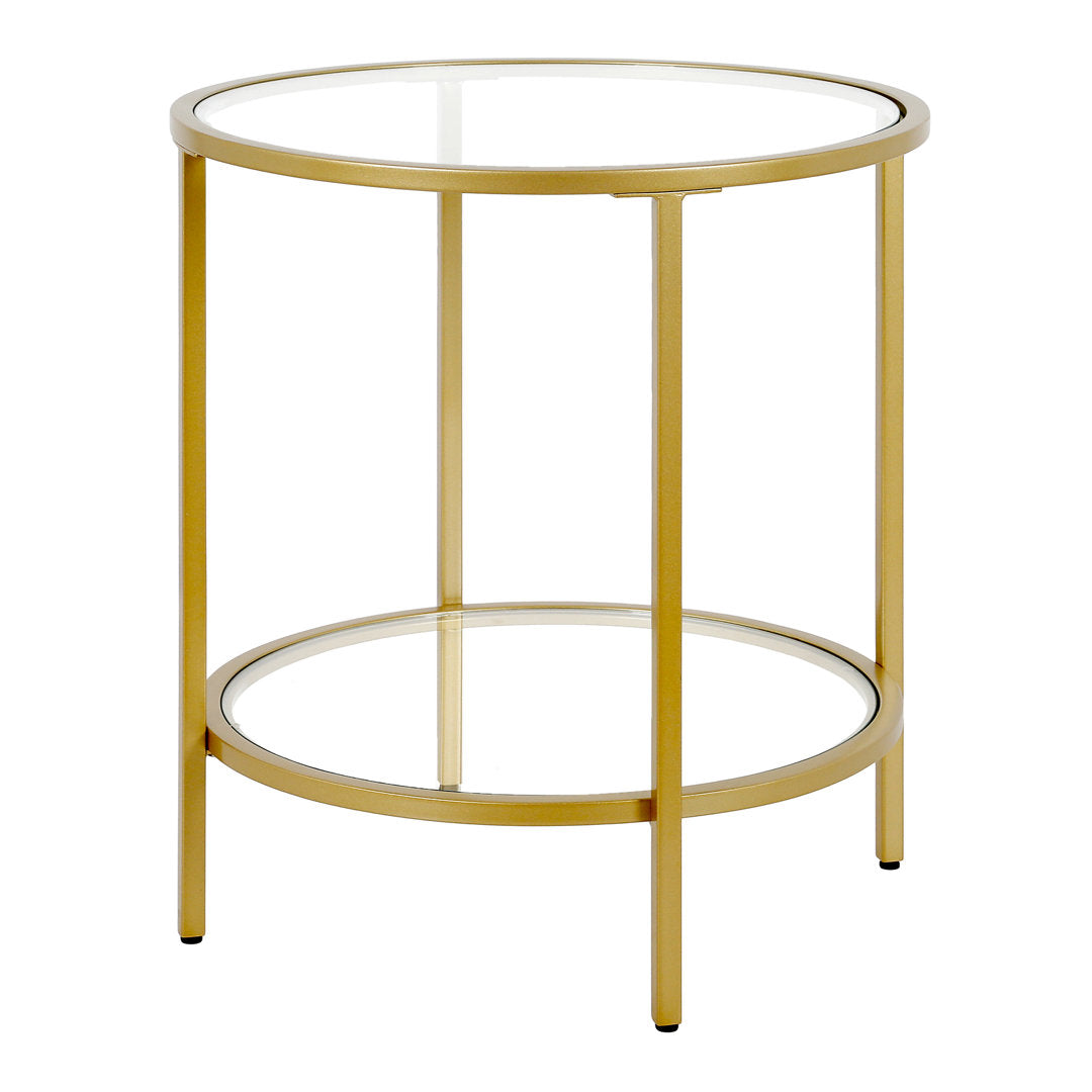 Ceno Glass End Table with Storage Wade Logan® Table Base Color: Brass