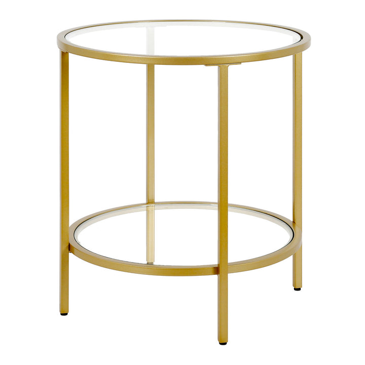 Ceno Glass End Table with Storage Wade Logan® Table Base Color: Brass