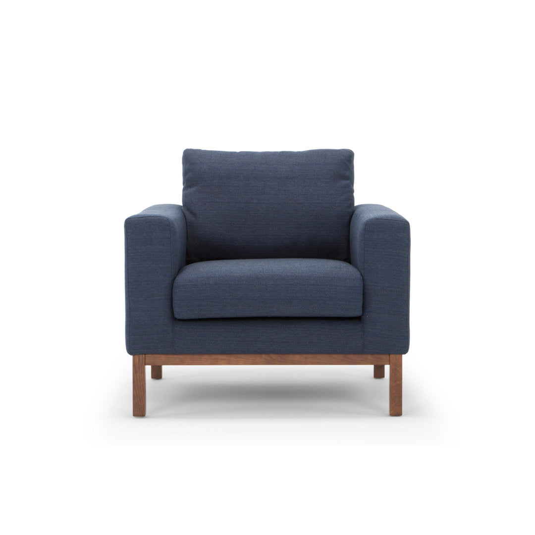 Clayton Upholstered Armchair Joss & Main Fabric: Venga Dust Blue Performance Basketweave
