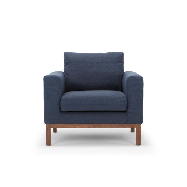 Clayton Upholstered Armchair Joss & Main Fabric: Venga Dust Blue Performance Basketweave