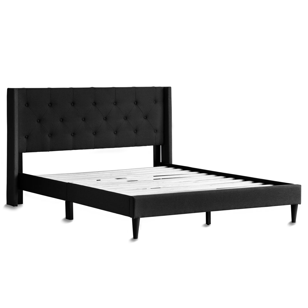 Petersen Tufted Upholstered Low Profile Platform Bed Andover Mills™ Color: Black Mattress Size: Queen Center Support Legs included: Yes