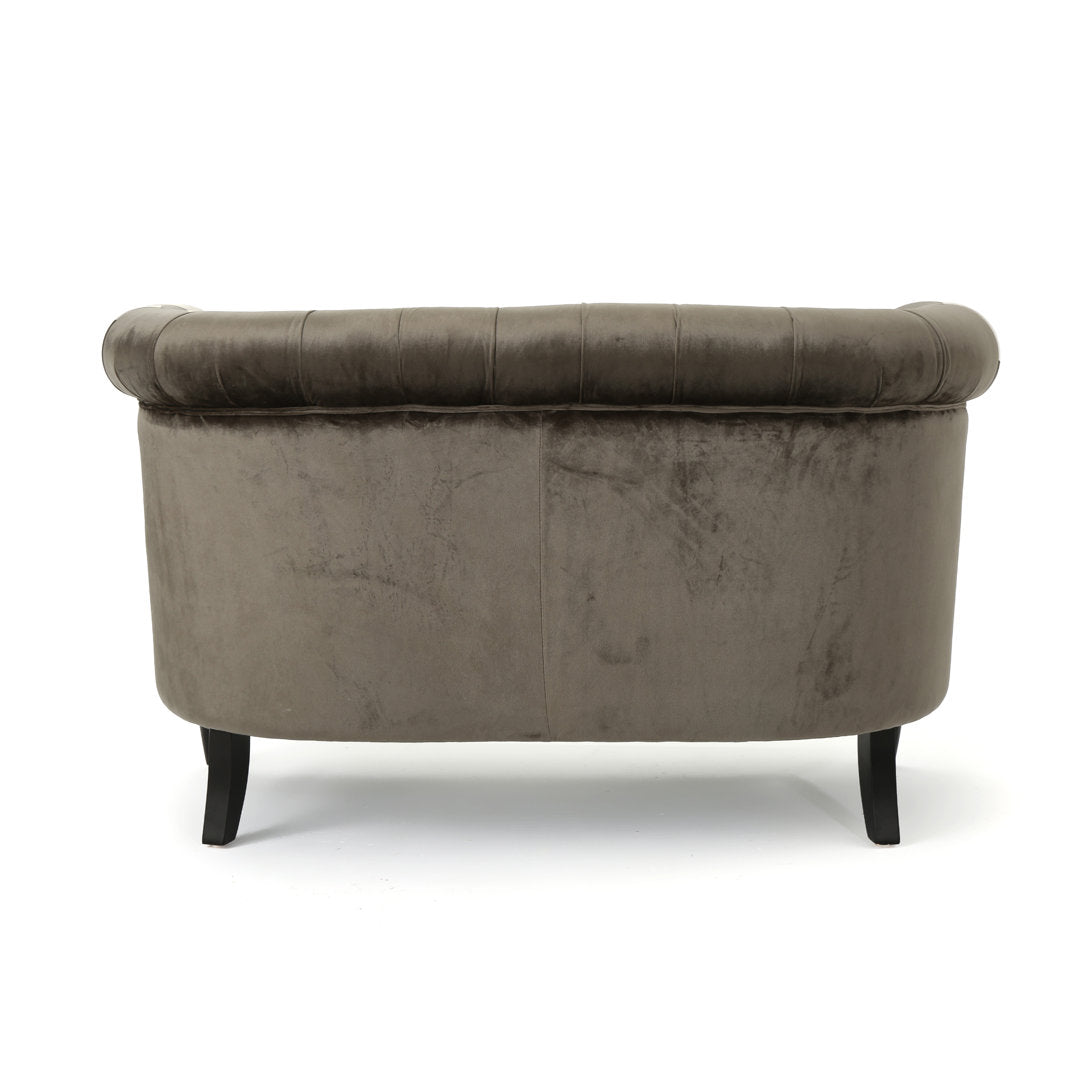 Charlotte 51.5" Velvet Rolled Arm Chesterfield Loveseat Mercer41 Fabric: Gray Velvet