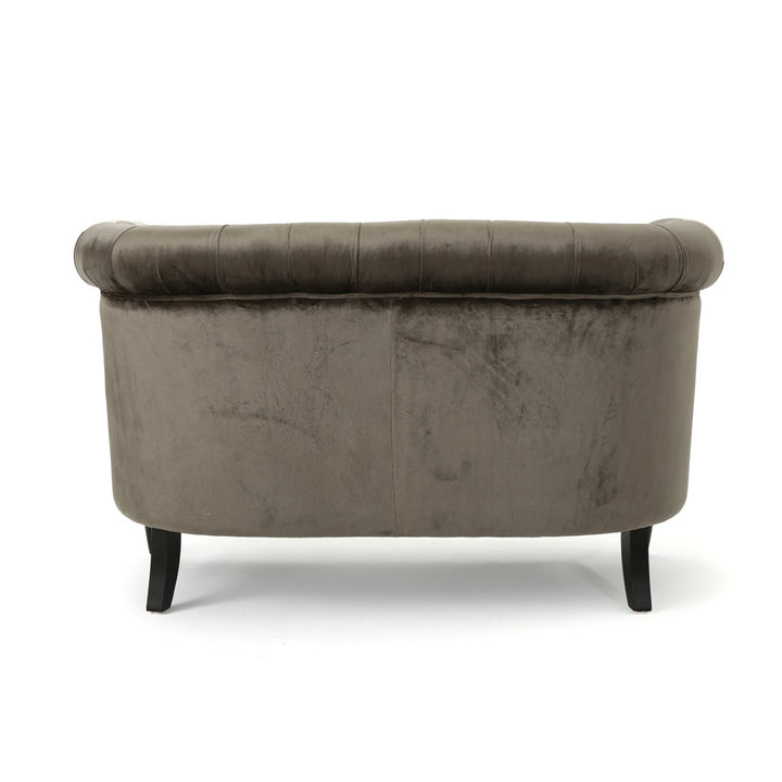 Charlotte 51.5" Velvet Rolled Arm Chesterfield Loveseat Mercer41 Fabric: Gray Velvet