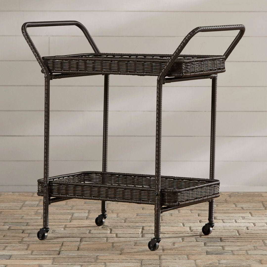 Warba Bar Cart with Metal Frame and Wicker Outer Bay Isle Home™ Color: Espresso