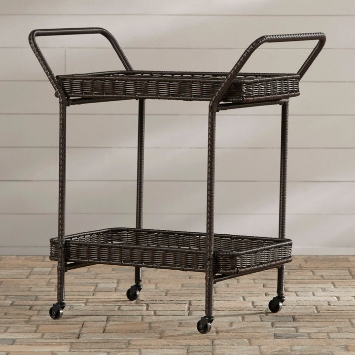 Warba Bar Cart with Metal Frame and Wicker Outer Bay Isle Home™ Color: Espresso