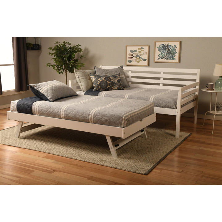 Alhamdi Boho Daybed and Pop-Up Bed with Mattresses Lark Manor™ Frame Color: White, Mattress Color: Canton Black