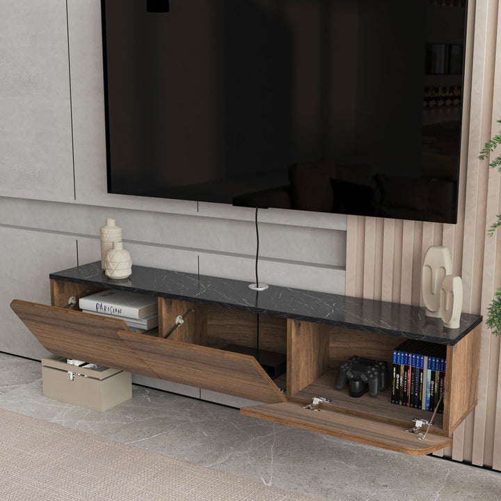 Callysta Floating TV Stand Up to 78" TV's Wall Mounted Media Console Millwood Pines Color:  Black Marble Design/Brown Wood