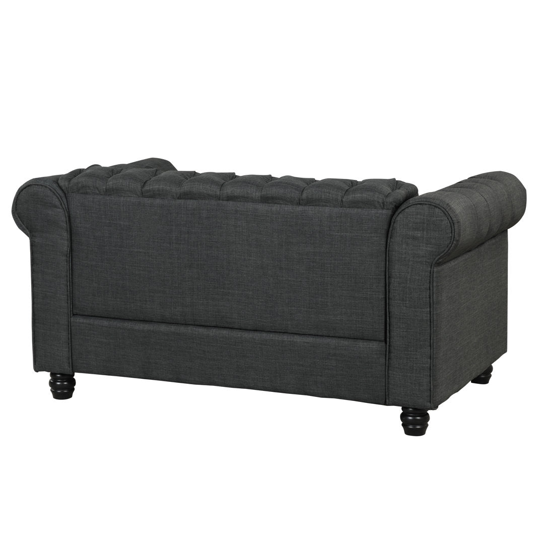 Provence 61" Rolled Arm Chesterfield Loveseat Kelly Clarkson Home Upholstery Color: Dark Gray Linen Blend