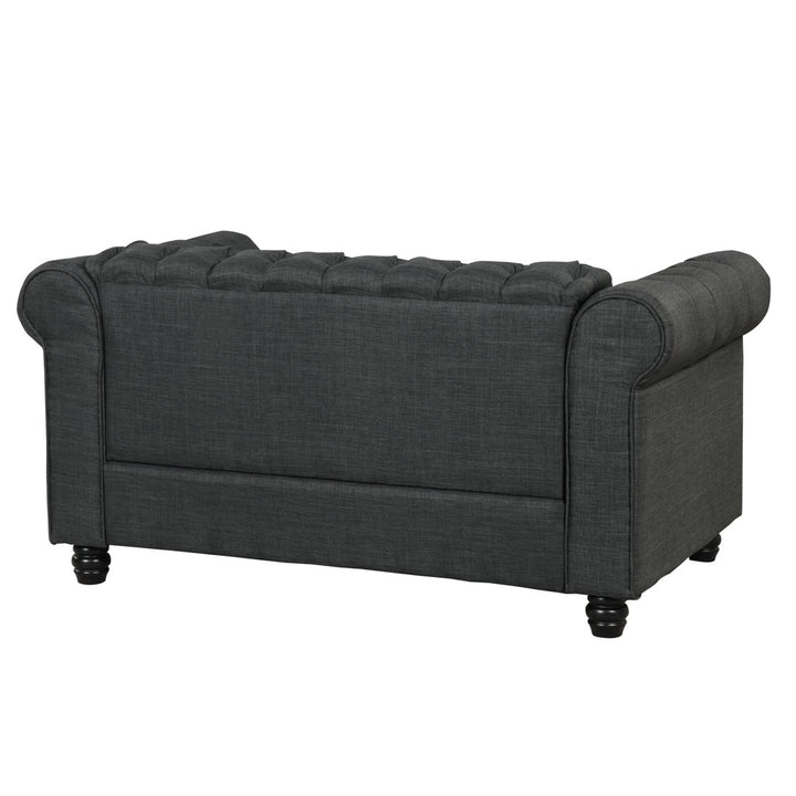 Provence 61" Rolled Arm Chesterfield Loveseat Kelly Clarkson Home Upholstery Color: Dark Gray Linen Blend