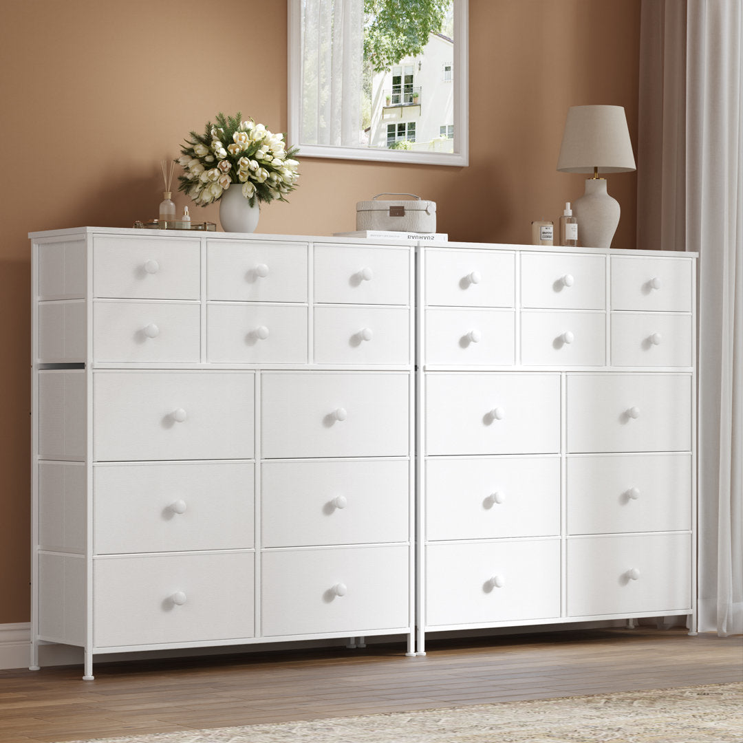 Ojaswi Dresser 12 Chest of Drawers, Closet with Wood Ebern Designs Color: White